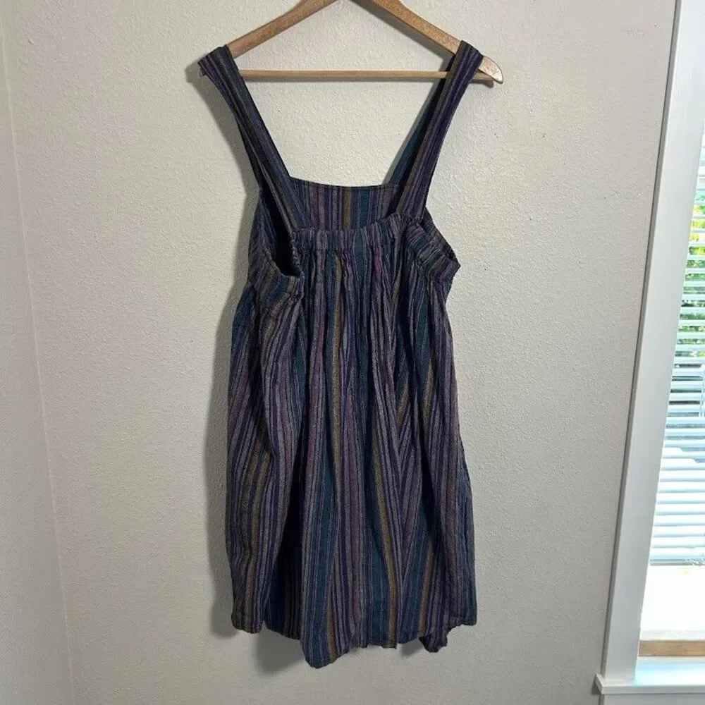 Soul Flower Jumper Dress XXL Striped 100% Cotton Sleeveless Pockets Sustainable